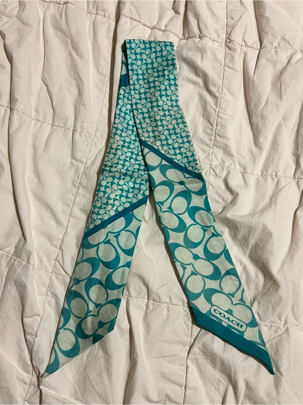 Coach Teal Patterned Scarf/Twilly